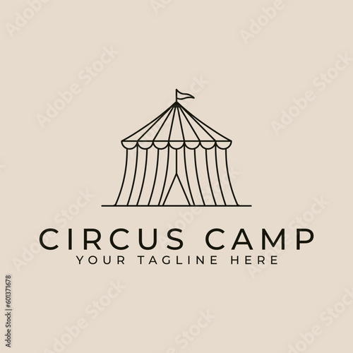 circus camp logo line art design with minimalist style logo vector illustration design
