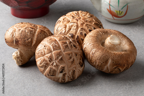  Fresh whole donko shiitake mushrooms close up  photo