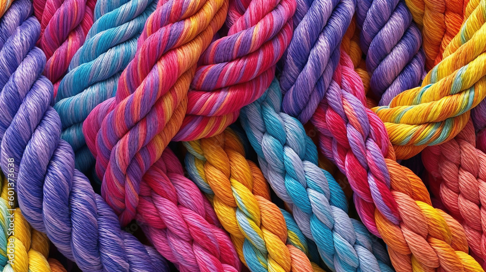 A pattern of colorful ropes. Generative AI.