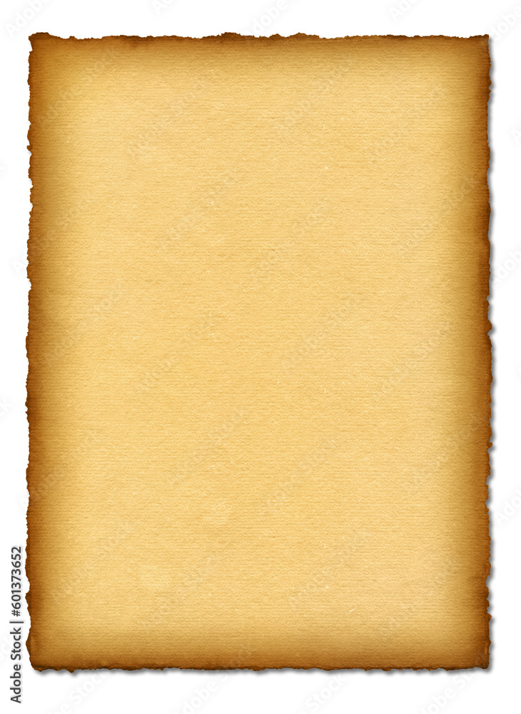 Old parchment paper texture background. Isolated on white
