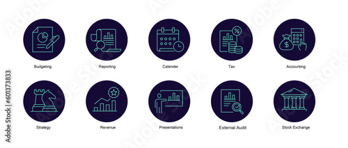 Fiscal Year Vector Icons. Financial Reporting and Budgeting Icons. Budget Management and Forecasting Icons. Corporate Finance and Investment Icons. Editable Stroke.