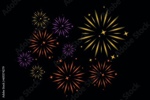 Colorful fireworks New Year, festival, carnival vector illustration,