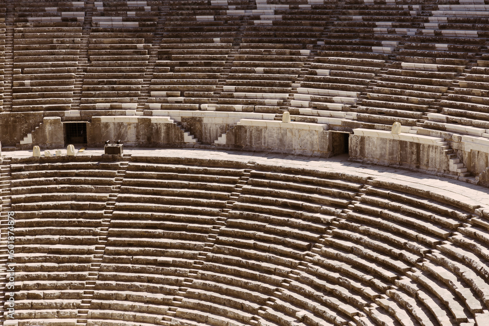 A view of the well-preserved stairs of Aspendos ancient theater, reflecting the theater's structure and functionality.