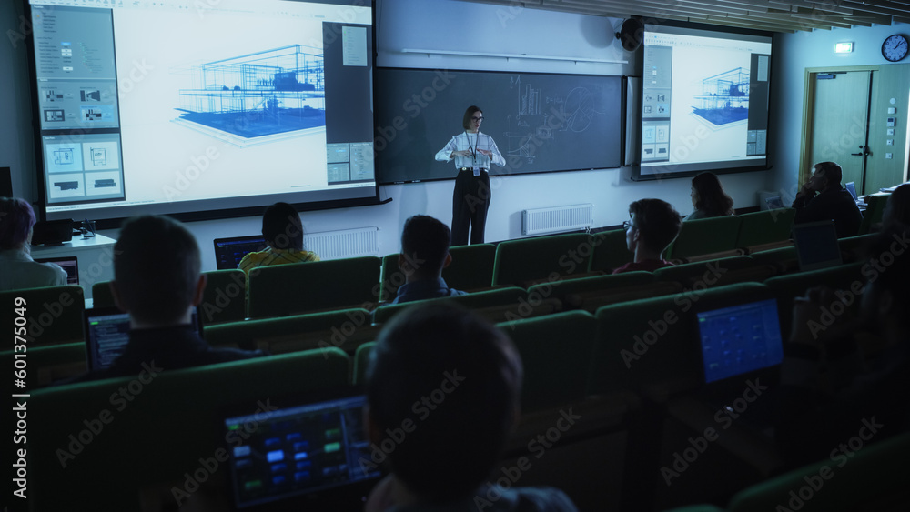 Young University Professor Explaining an Interior Design Styles Lecture ...