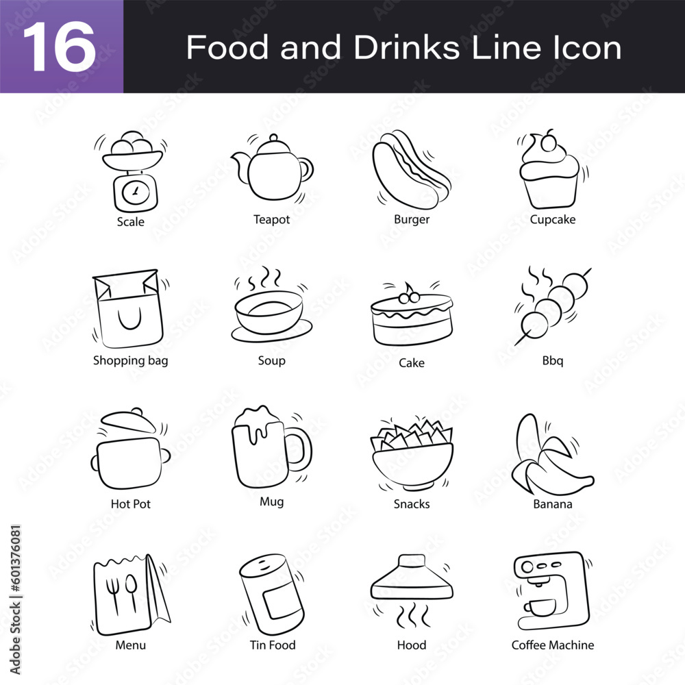 Food and Drinks Outline Hand Draw icon Set 0. EPS 10 File Food and Drinks Outline Hand Draw icon Set 0. EPS 10 File