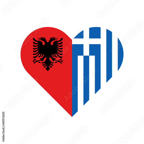 unity concept. heart shape icon of albania and greece flags. vector illustration isolated on white background