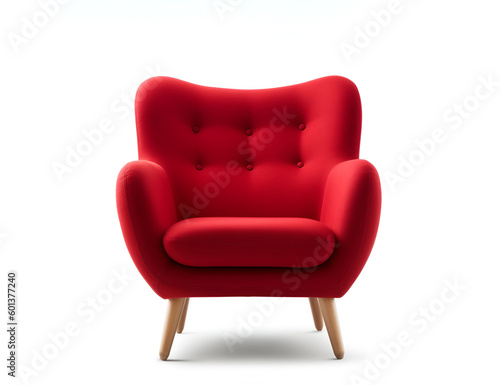 a red armchair on a white isolated background. AL generation photo