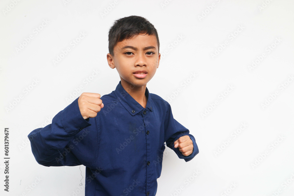 Boys demonstrating fighting gestures during martial arts training Boys demonstrating fighting gestures during martial arts training