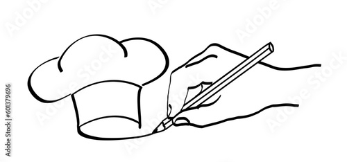 Cartoon line drawing chef's hats. Chef clothing uniform caps. Vector icon or symbol. Toque cuisine chef for kitchen. Chef hat or cap. Cook logo.