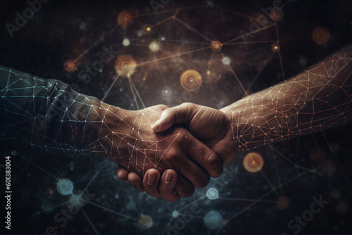 Businessman making handshake for successful business, investment deal, Smart logistics, global business concept, Generative AI