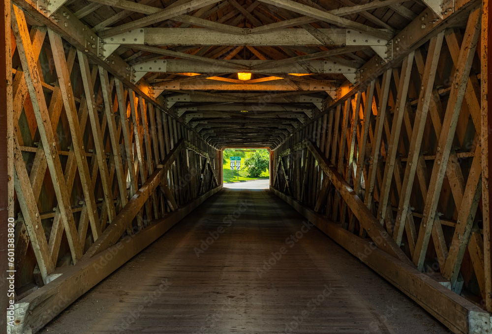 Inside of wooded bridge Kent, CT, USA