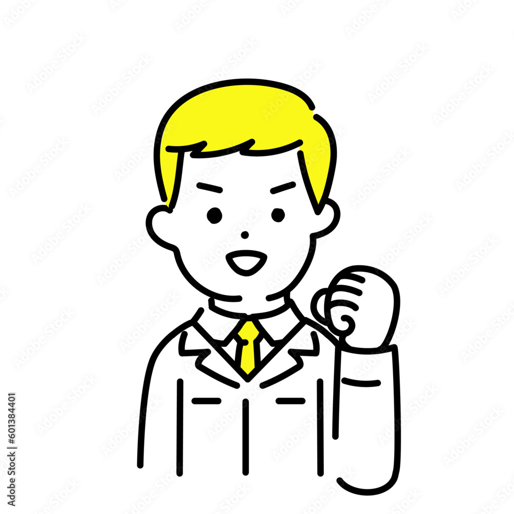 かわいい人物のイラストシリーズ _ 男性のエンジニア _ ガッツポーズ　