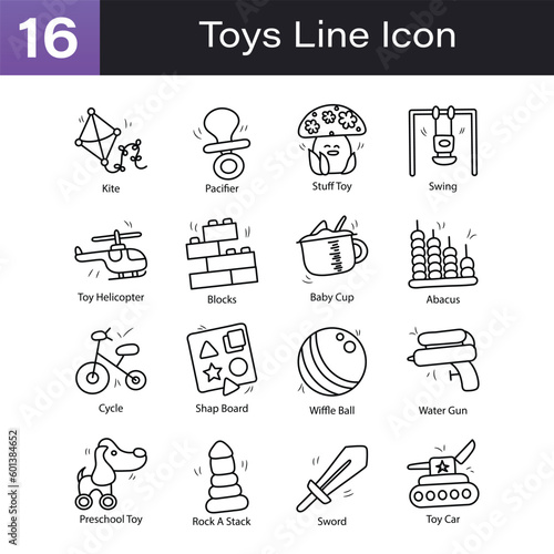 Toys Outline Hand Draw icon Set 02. EPS 10 File