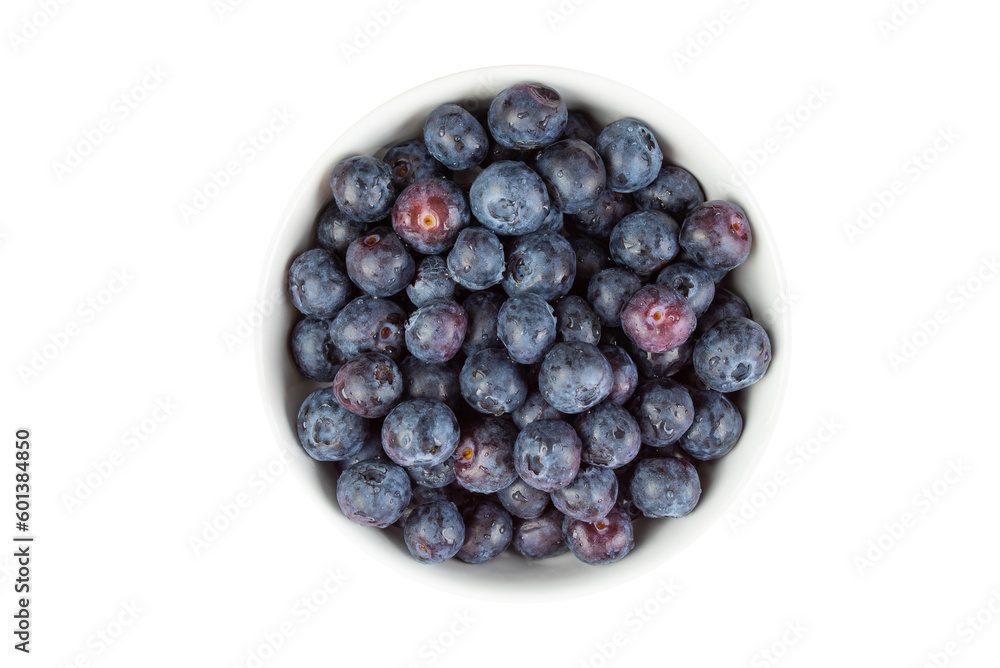 top down view of small white bowl filled with blueberries, transparent background PNG top down view of small white bowl filled with blueberries, transparent background PNG