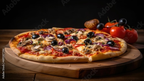 pan pizza with vegetables. Generative AI