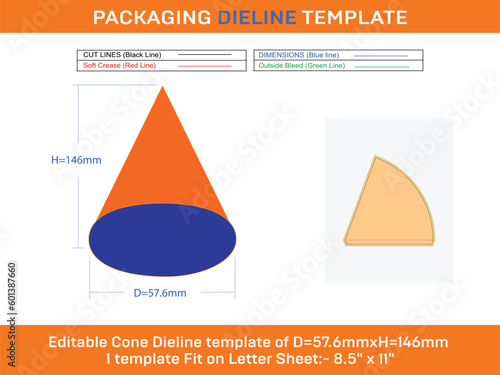 Buy kwality vanilla cone ice cream dieline template D 57.6xH 146 mm