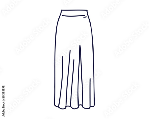 Midi skirt, line drawing, doodle vector illustration