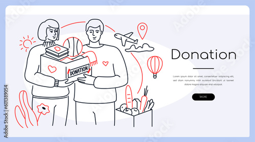 Donation and charity - modern colorful line design style banner