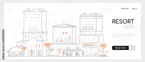 Southern resort city - thin line design style vector banner