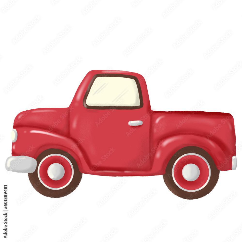 red toy car, red truck 
