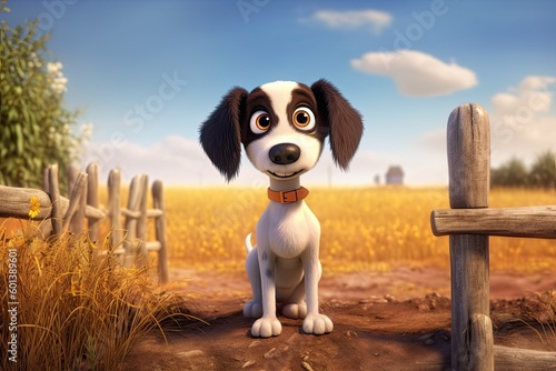Cute Cartoon Dog on a Farm ...