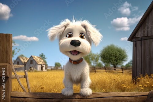 Cute Cartoon Dog on a Farm ...