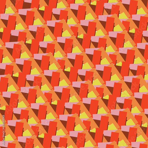 Juicy bright geometric texture with protruding scarlet columns