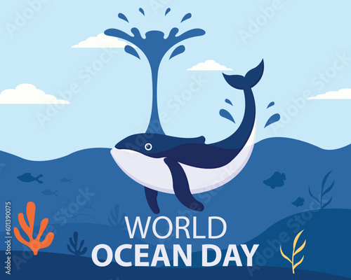 illustration vector graphic of whale spouting water to the surface of the sea, perfect for international day, world ocean day, celebrate, greeting card, etc.