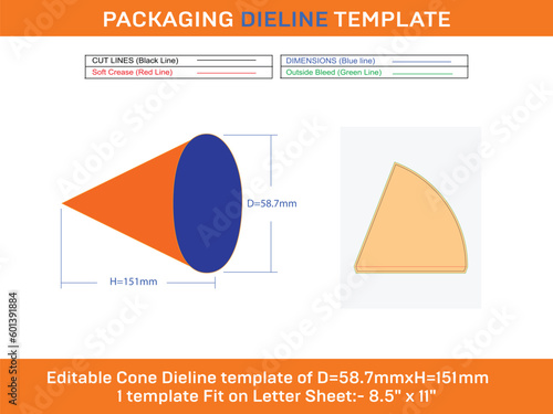 Chocolate cone ice cream dieline template D 58.7xH 151 mm