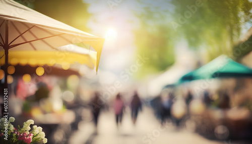 Abstract springtime street fair blurred background photo