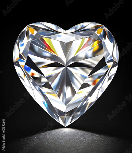 Beautiful diamond gemstone isolated on black background  shiny sparkling trasnparent crystal illustration. Generative Ai.