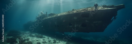 Stampa su tela Shipwreck at the bottom of the sea , Generated by AI