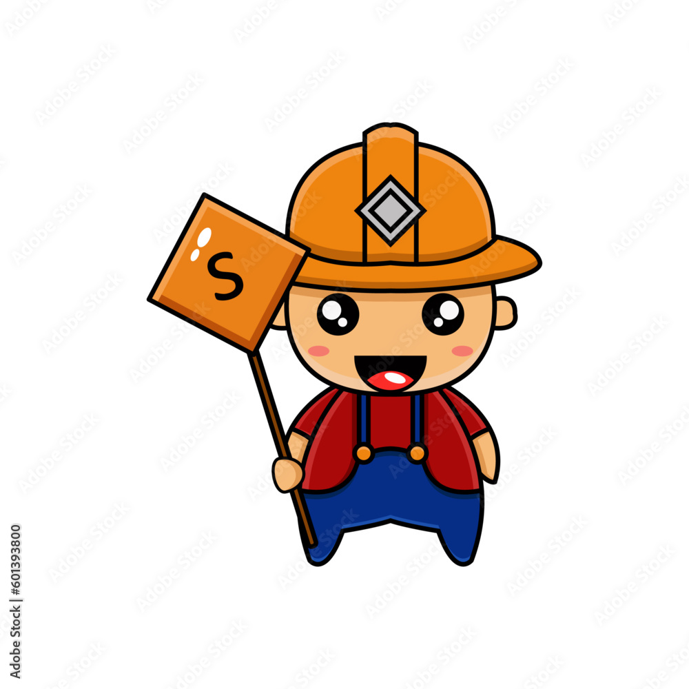 cute vector illustration of a miner with a sign board cute vector illustration of a miner with a sign board