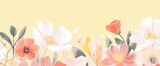 Pastel Yellow Floral Background, Watercolor Wallpaper, Leaf Branch and Bouquet, Mother's Day Concept, Generative AI