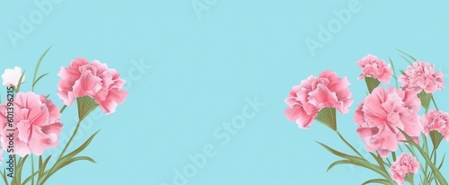 Pastel Blue Floral Background , Carnation Flowers Watercolor Wallpaper, Mother's Day Concept, Generative AI