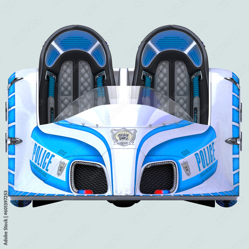 Obraz premium 3D illustration of an urban concept of a mini electric police patrol car.