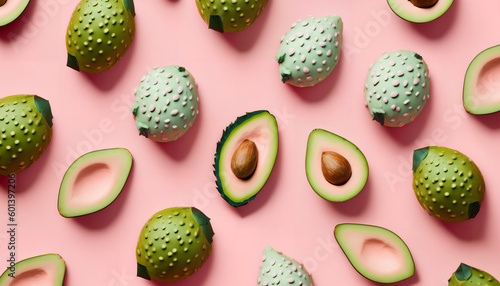 A pink background with avocados on it
 photo