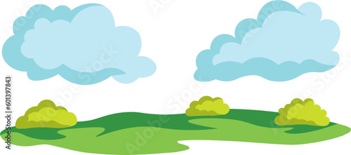 The playing field with green grass during the day. Kids vector background
