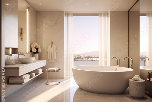 Exquisite 3D Rendered Bathroom  Designer Details  an Elegant Freestanding Bathtub  and Striking LED Accents..