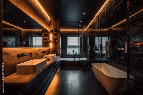 Inviting Designer Bathroom with Freestanding Bathtub, Luxury Accents, and Sophisticated LED Illumination.. © aboutmomentsimages