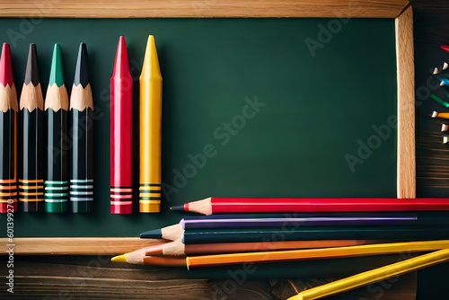 Beautiful room iterior design, crayons pencils as back to school concept, wallpapers and backgrounds generative Ai  photo