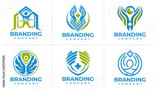 Human medical cross health care logo design set