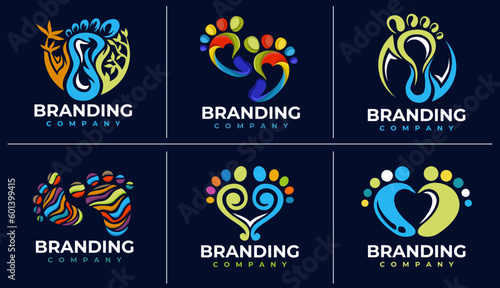 Set of colorful foot step logo design branding