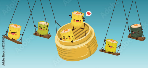 Vintage dim sum character poster design.