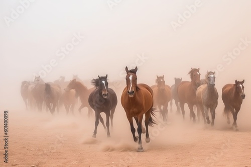 horses in the desert, ai generative © nataliya_ua