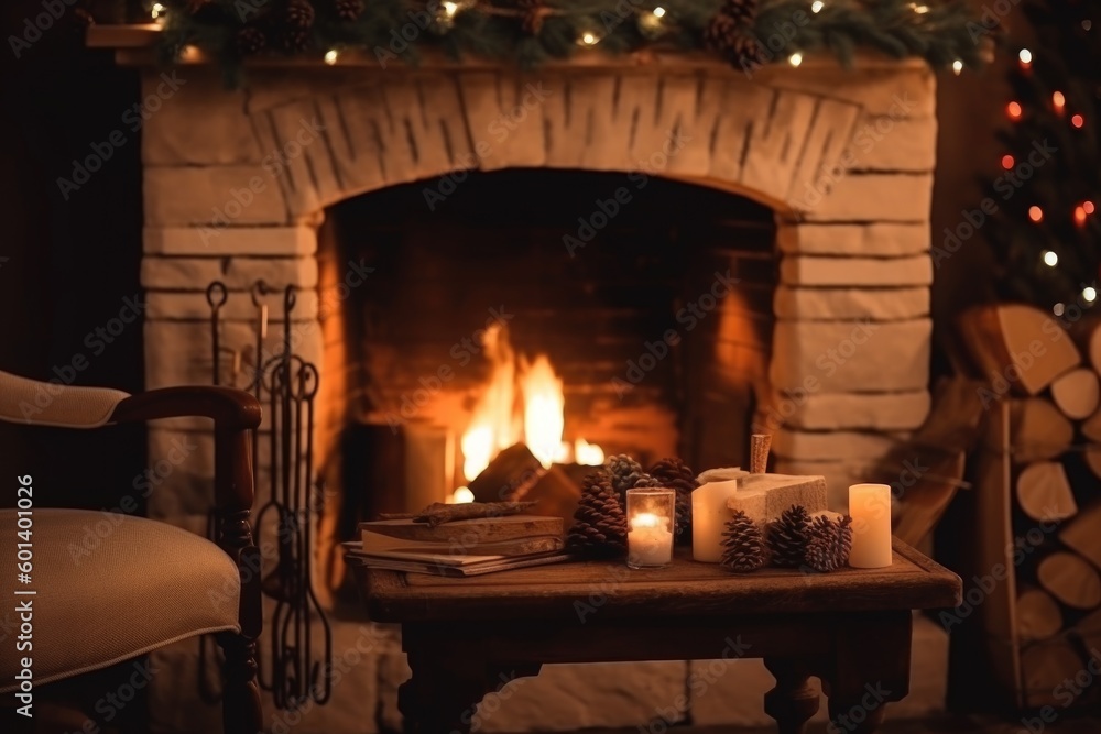 fire in fireplace, ai generative fire in fireplace, ai generative
