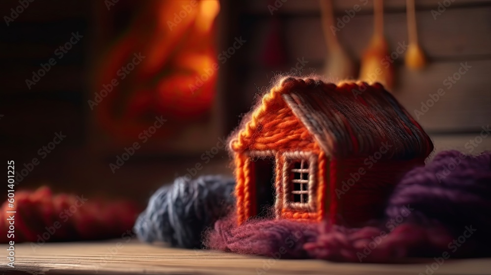 cuty tiny house made entirely of wool in a cozy and magic environment. real estate communication. generative ai illustration