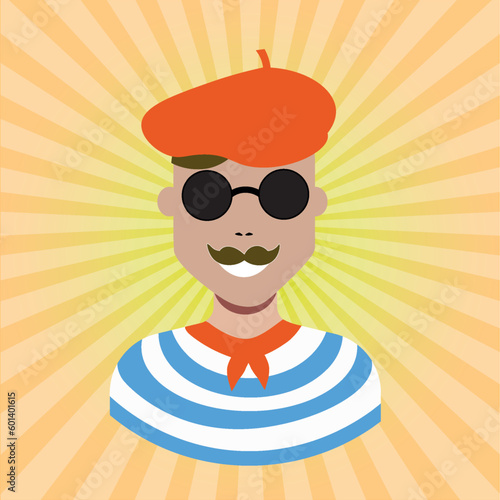 Typical French guy with a striped t-shirt and a mustache. men. European tourism. France