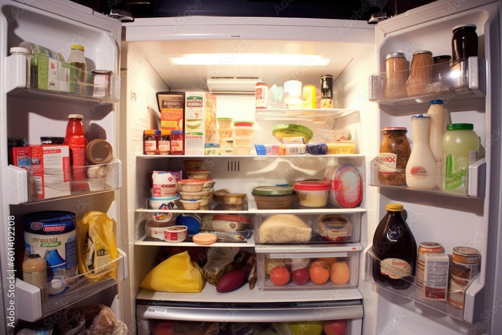 open fridge with fruits, ai generative open fridge with fruits, ai generative