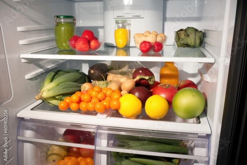  open fridge with fruits, ai generative